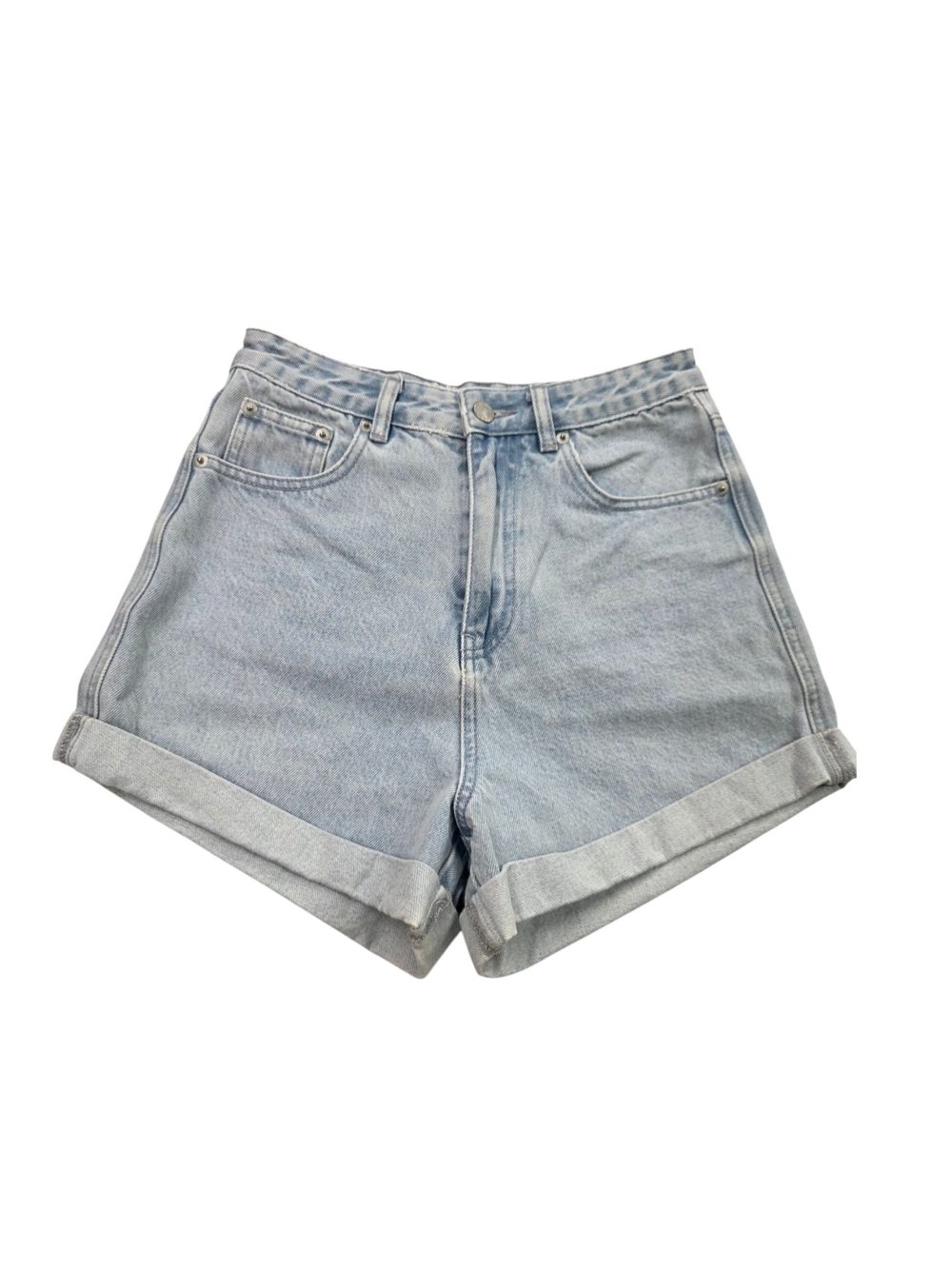 Assembly Label Light Blue High-Rise Rolled Hem Denim Shorts